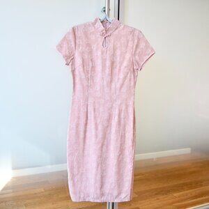 Pink Flora Qipao Midi Dress Chinese Traditional Cheongsam